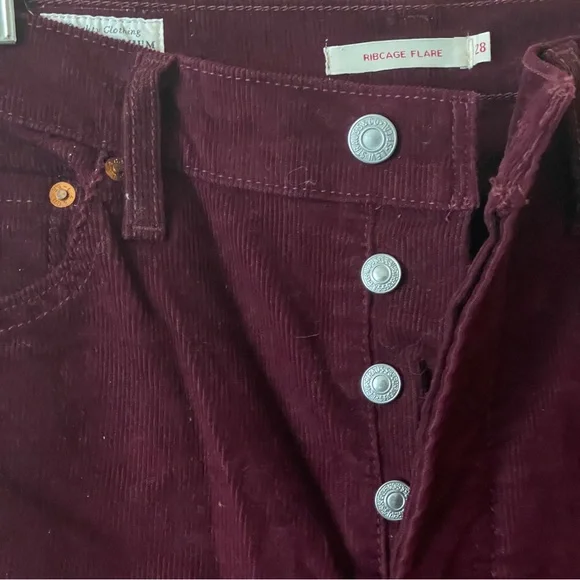 Levi's Ribcage Flare Wide Leg Cordoroy Pants High Rise Cowgirl Shiraz maroon 28 - Picture 7 of 16